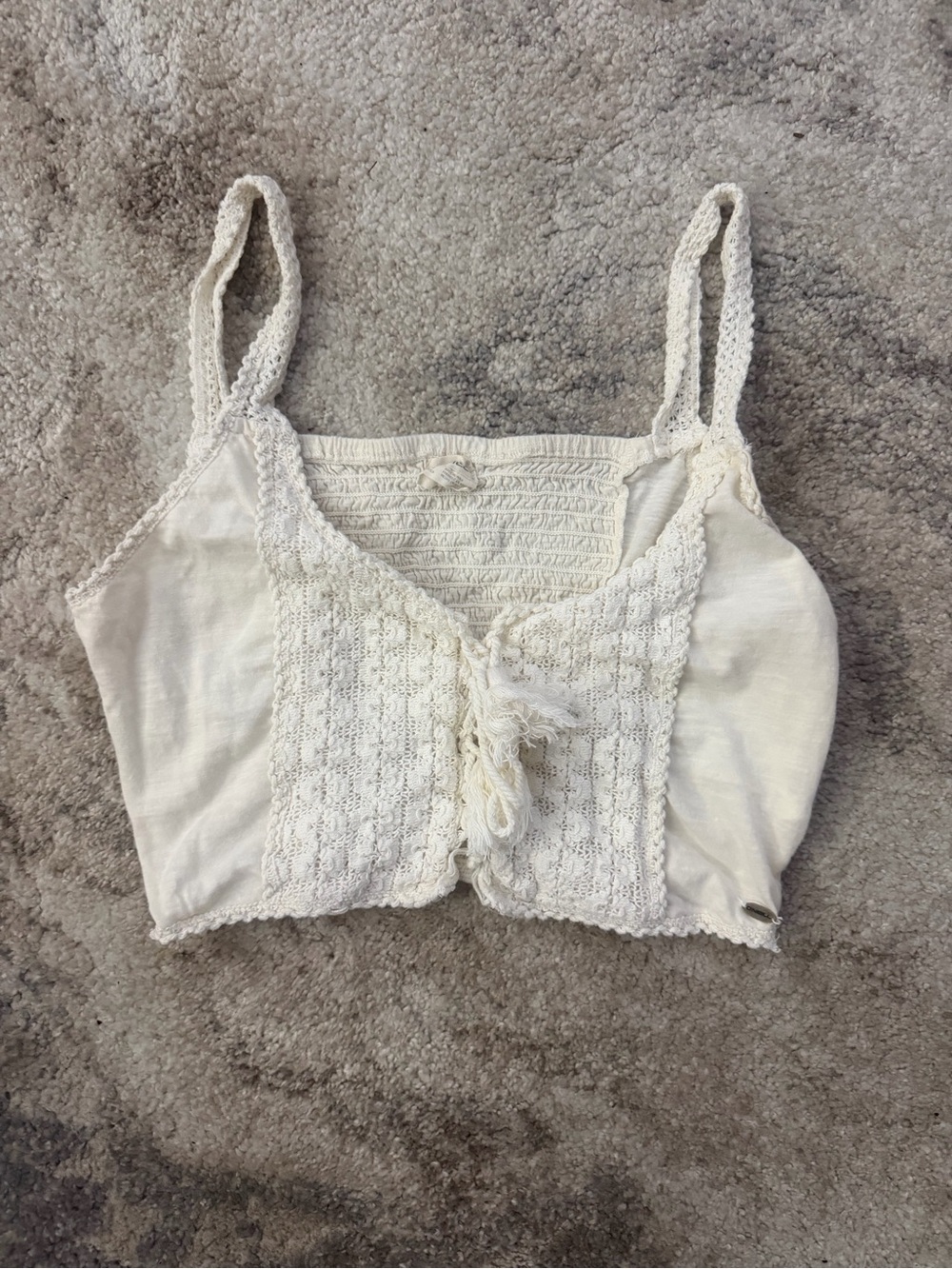 O'Neill Cream Crochet Front Tie Cami